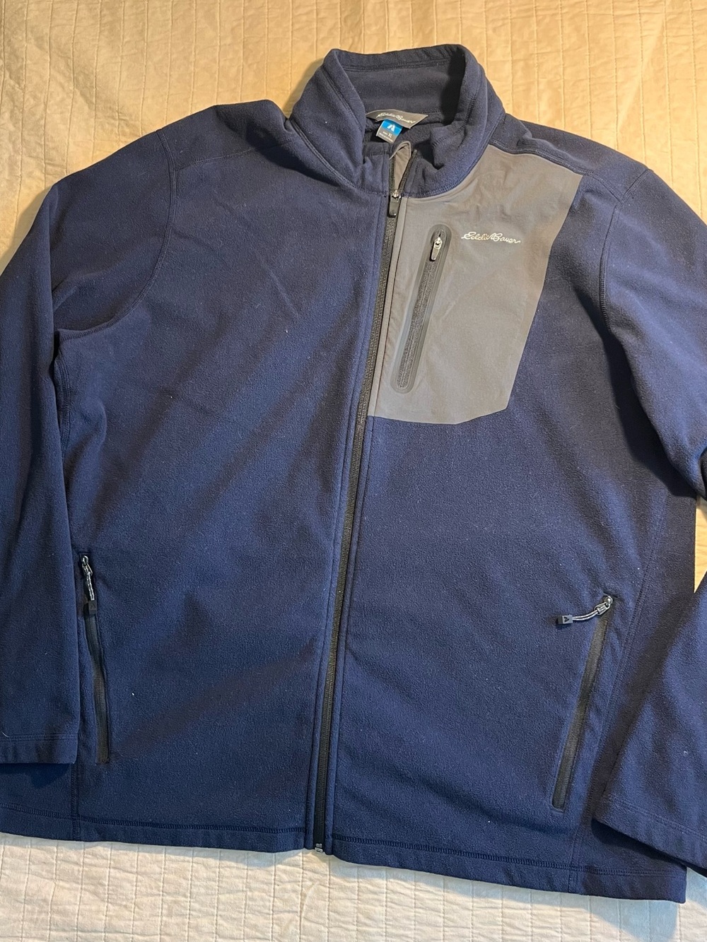 Eddie Bauer First Ascent Navy Performance Fleece Jacket with Gray Chest Panel